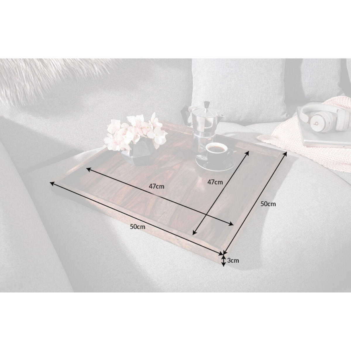 TABLETT MAKASSAR Sheesham Smoke Finish 50 cm - Braun/Grau, Holz (3cm) - riess-ambiente