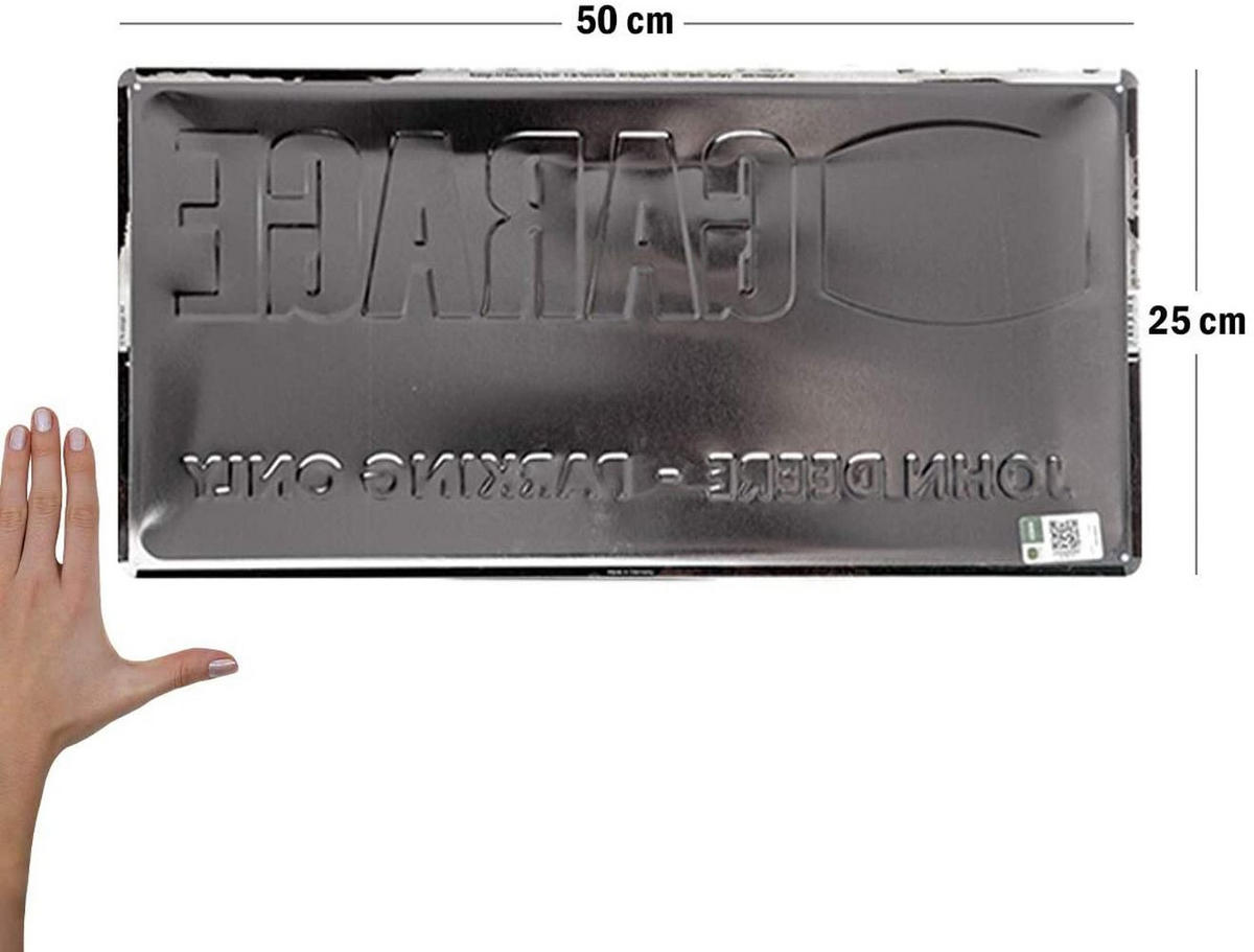 BLECHSCHILD 25/50 cm John Deere Garage - Multicolor, Metall (50/25/1cm) - Nostalgic-Art