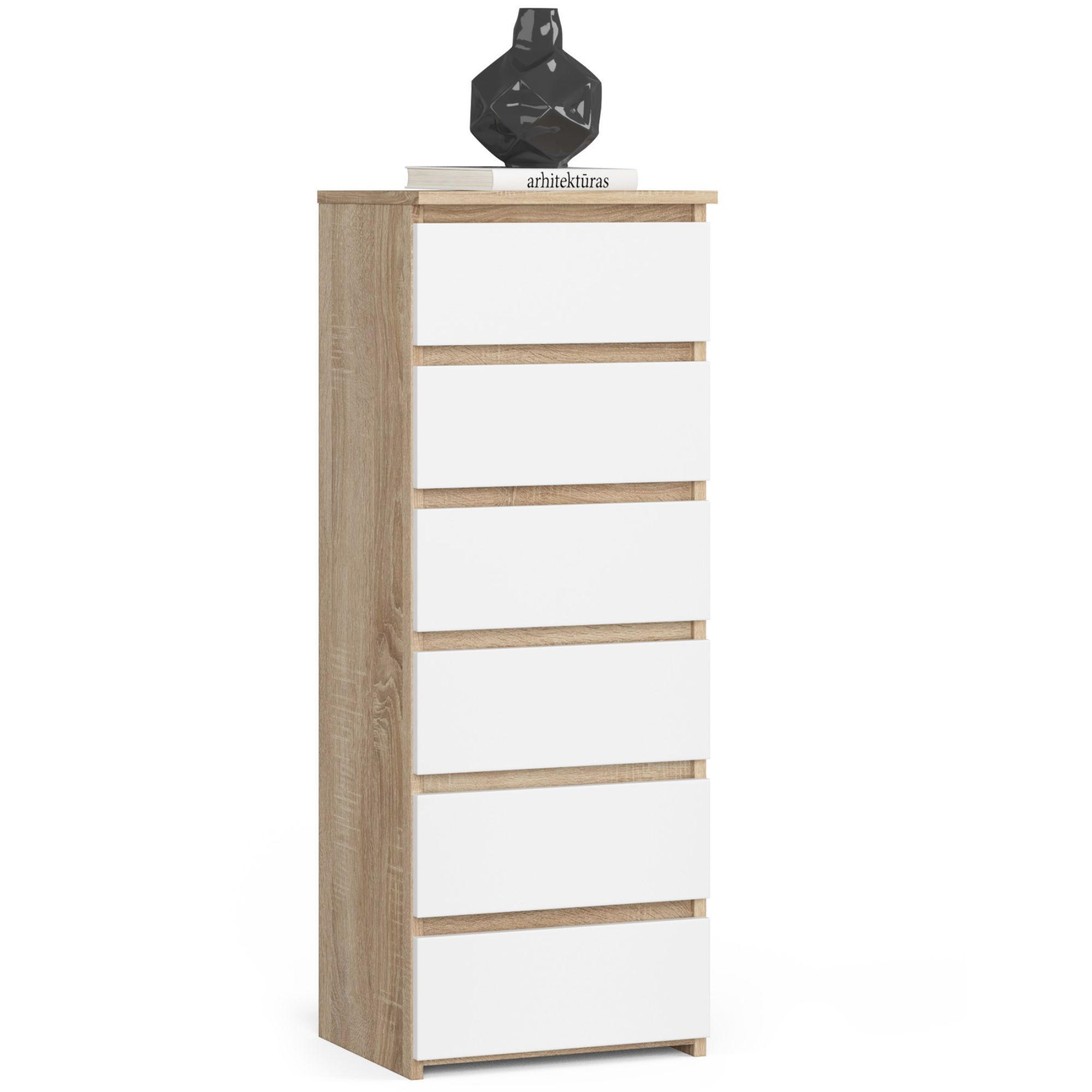 KOMMODE Sonoma Eiche, Weiß 40x35x109 cm - Weiß/Sonoma Eiche, Holzwerkstoff (40/109/35cm) - Akord