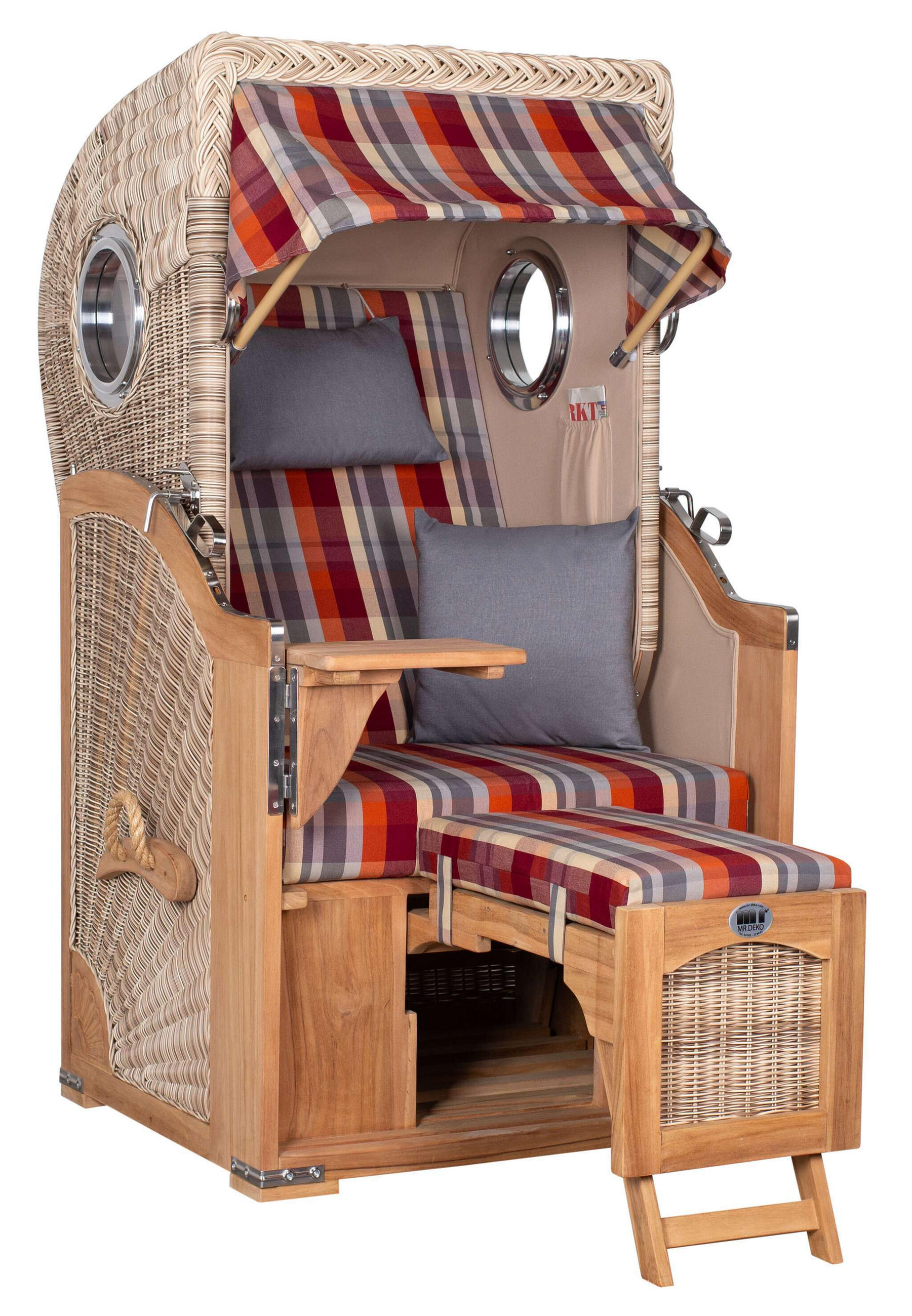 STRANDKORB Düne 1-Sitzer Teak 584 - Rot/Braun, Holz/Textil (98/165/80cm) - Mr. Deko
