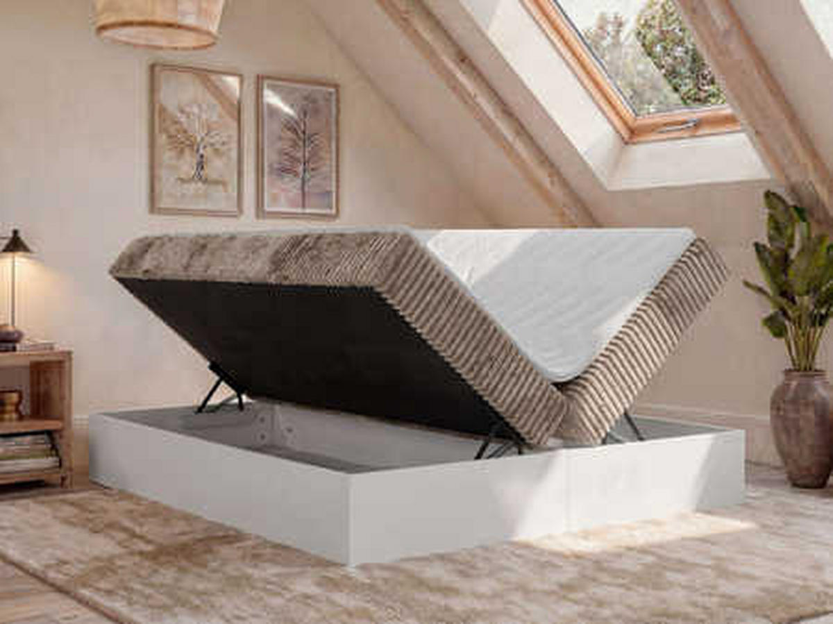 BOXSPRINGBETT TRAVIT ZERO 160/200 - Braun Cord - Topper Visco - H3 - Schwarz/Braun, Kunststoff/Textil (160/200cm) - MKS