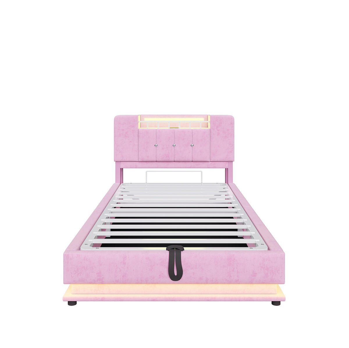 POLSTERBETT 90/200 cm Rosa mit LED-Beleuchtung, USB-Anschluss und Stauraum - Rosa, Textil (90/200cm) - Flora Grace
