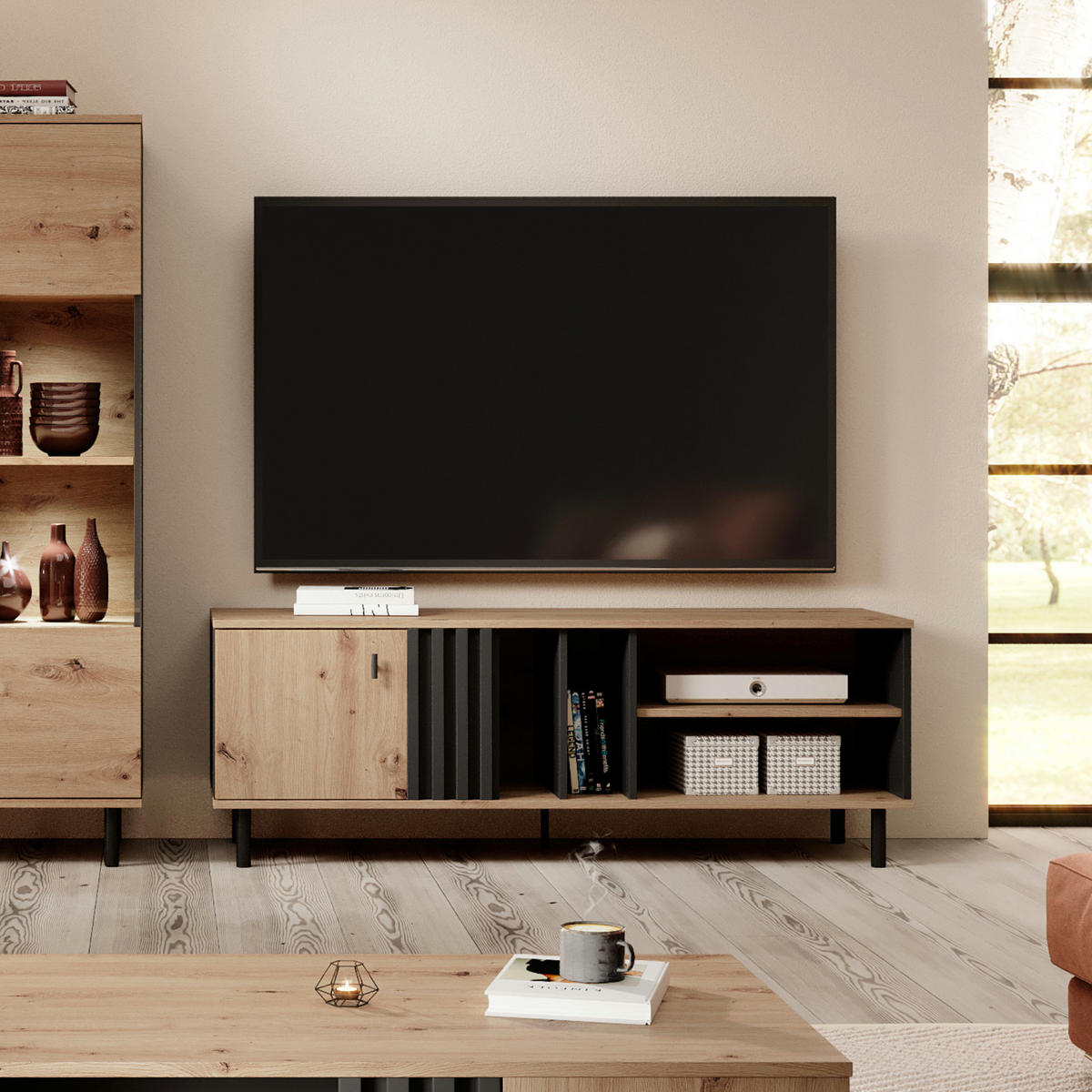 TV-ELEMENT MANDAL RTV1 MDF-Leiste Eiche Eiche - Eichefarben/Braun, Glas/Holzwerkstoff (138/49/40cm) - Komodee