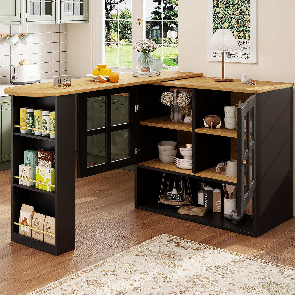 BARTISCH 360° Drehbar Sideboard Glasregale Schwarz - Schwarz, Holzwerkstoff (39/138/102.5cm) - FLIEKS