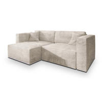 ECKSOFA NERIO Creme Kordstoff mit Schlaffunktion - Creme, Holz (245/148cm) - MASSENO