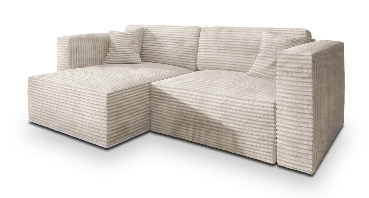 ECKSOFA NERIO Creme Kordstoff mit Schlaffunktion - Creme, Holz (245/148cm) - MASSENO