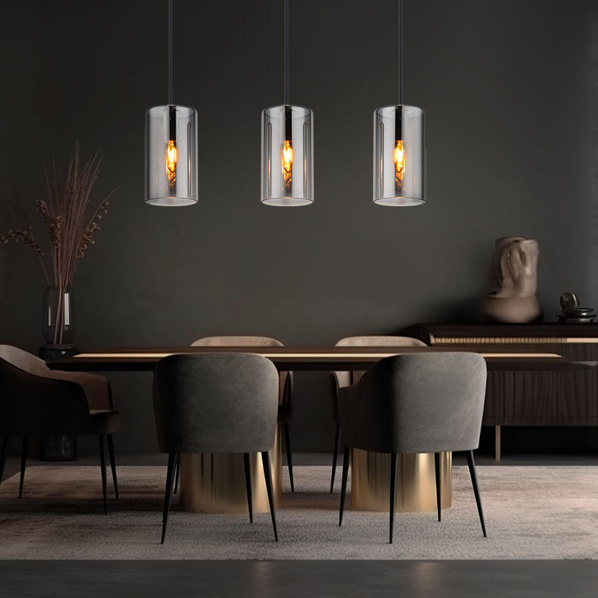 PENDELLEUCHTE Metall Glas Rauchfarben - Schwarz, Glas (63/11/120cm) - Globo Lighting