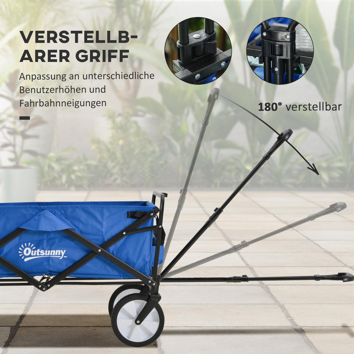 GARTENKARRE klappbar, 68 kg Nutzlast, mit Bremsen und verstellbarem Griff - Dunkelblau, Metall (49/100/93cm) - BEAOK