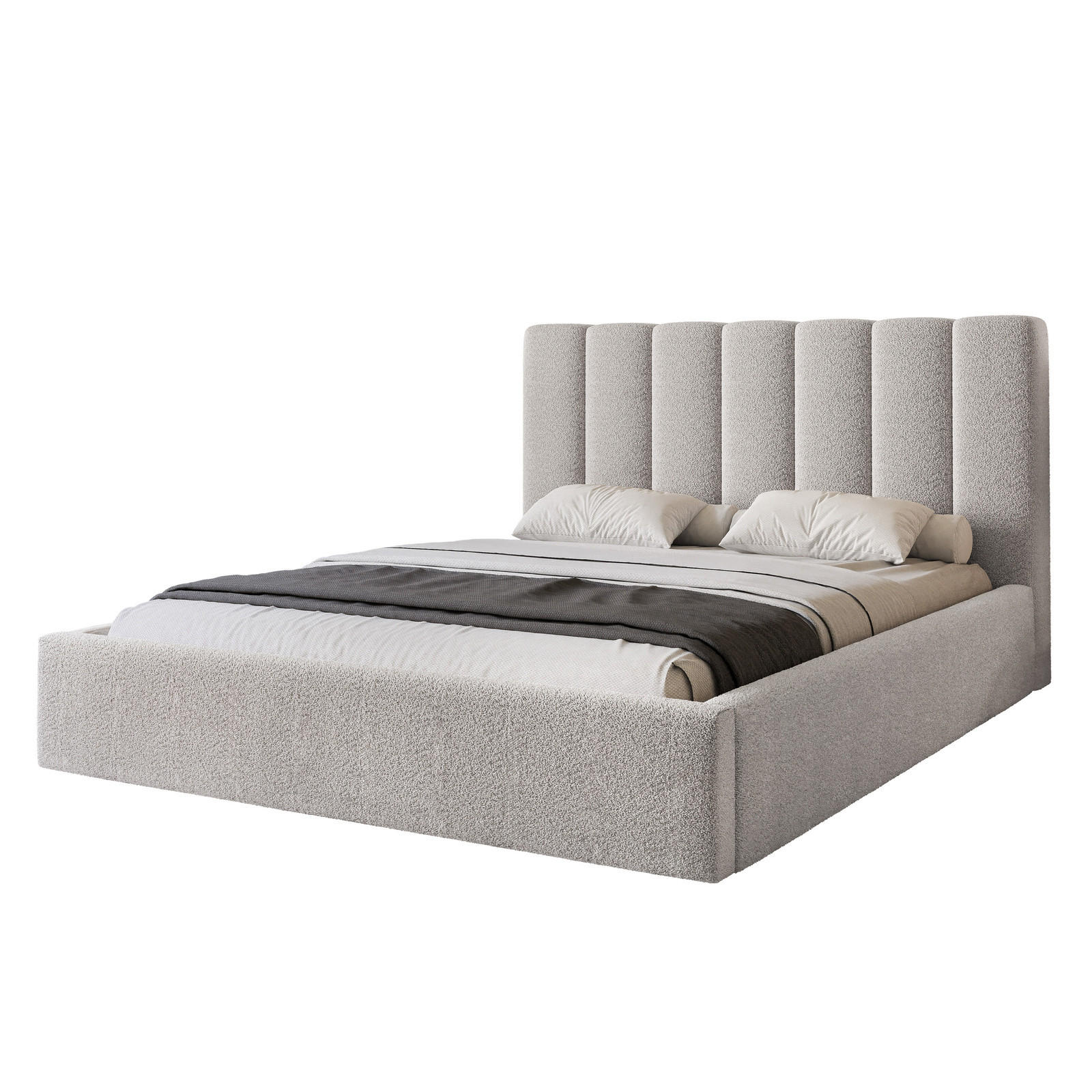 POLSTERBETT CIERO 160x200 cm Hellgrau Bouclé (Stoff Abriamo) - mit Bettkasten und Lattenrost - Hellgrau, Holzwerkstoff/Textil (160/200cm) - Ravio