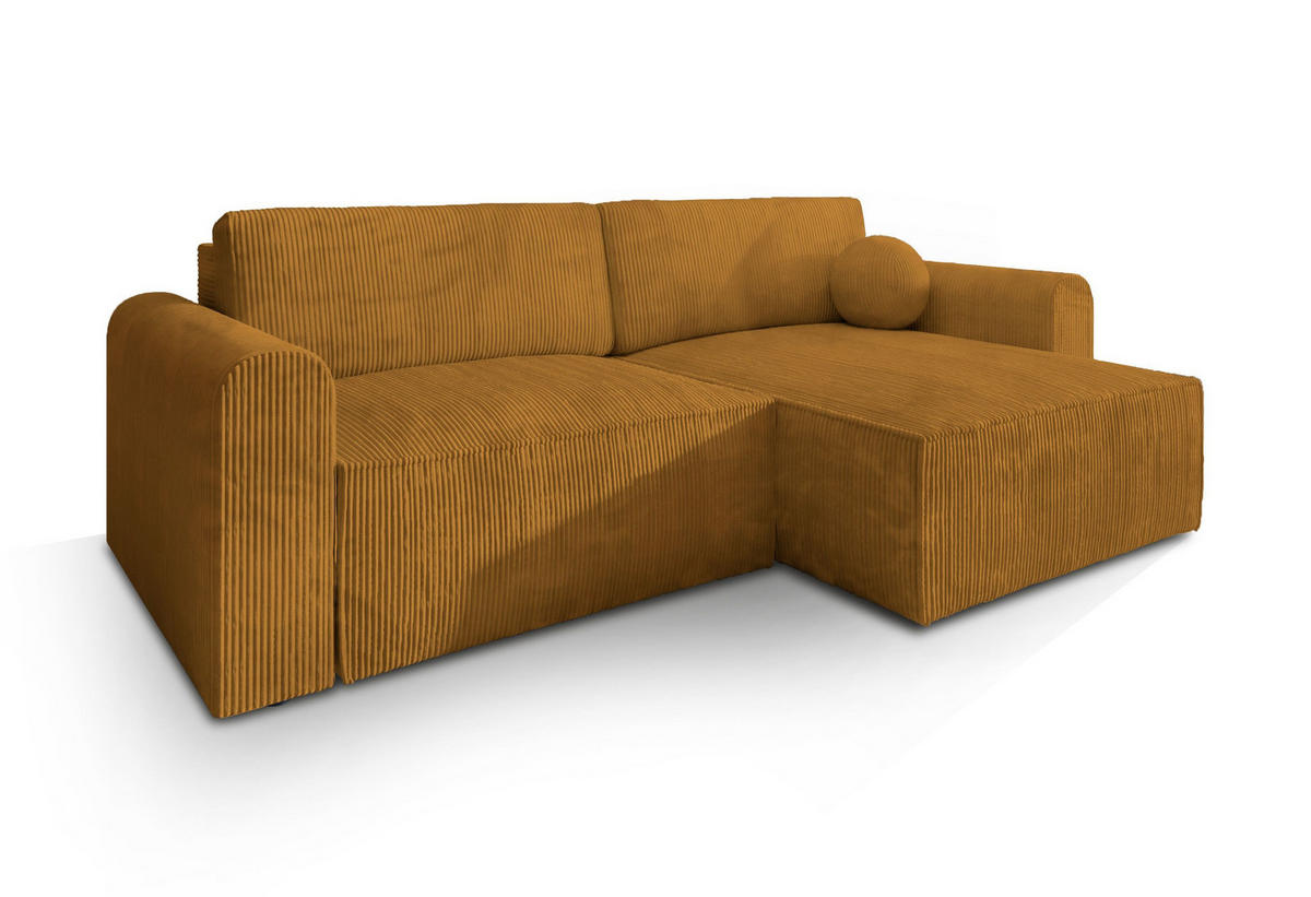 ECKSOFA FIANO P Gelb Kordstoff mit Schlaffunktion - Gelb, Holz (245/148cm) - MASSENO