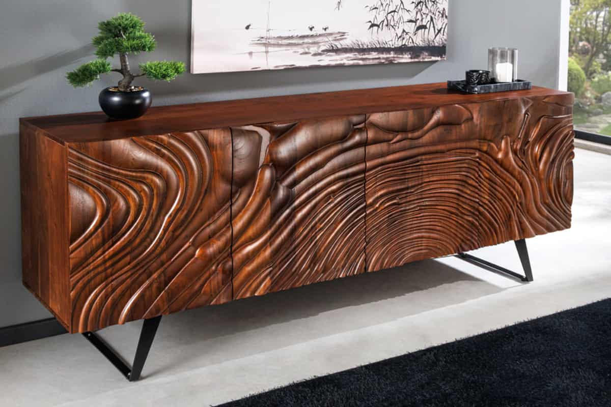 SIDEBOARD FLUID Akazie Braun 175cm - Schwarz/Braun, Holz/Metall (175/76/40cm) - riess-ambiente