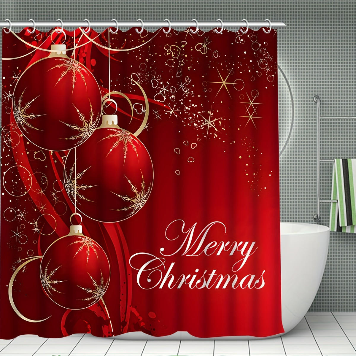 DUSCHVORHANG SET Luxus Weihnachten Duschvorhang Badematte Toilettenmatte - Rot, Textil (180/180cm) - MCBOSON