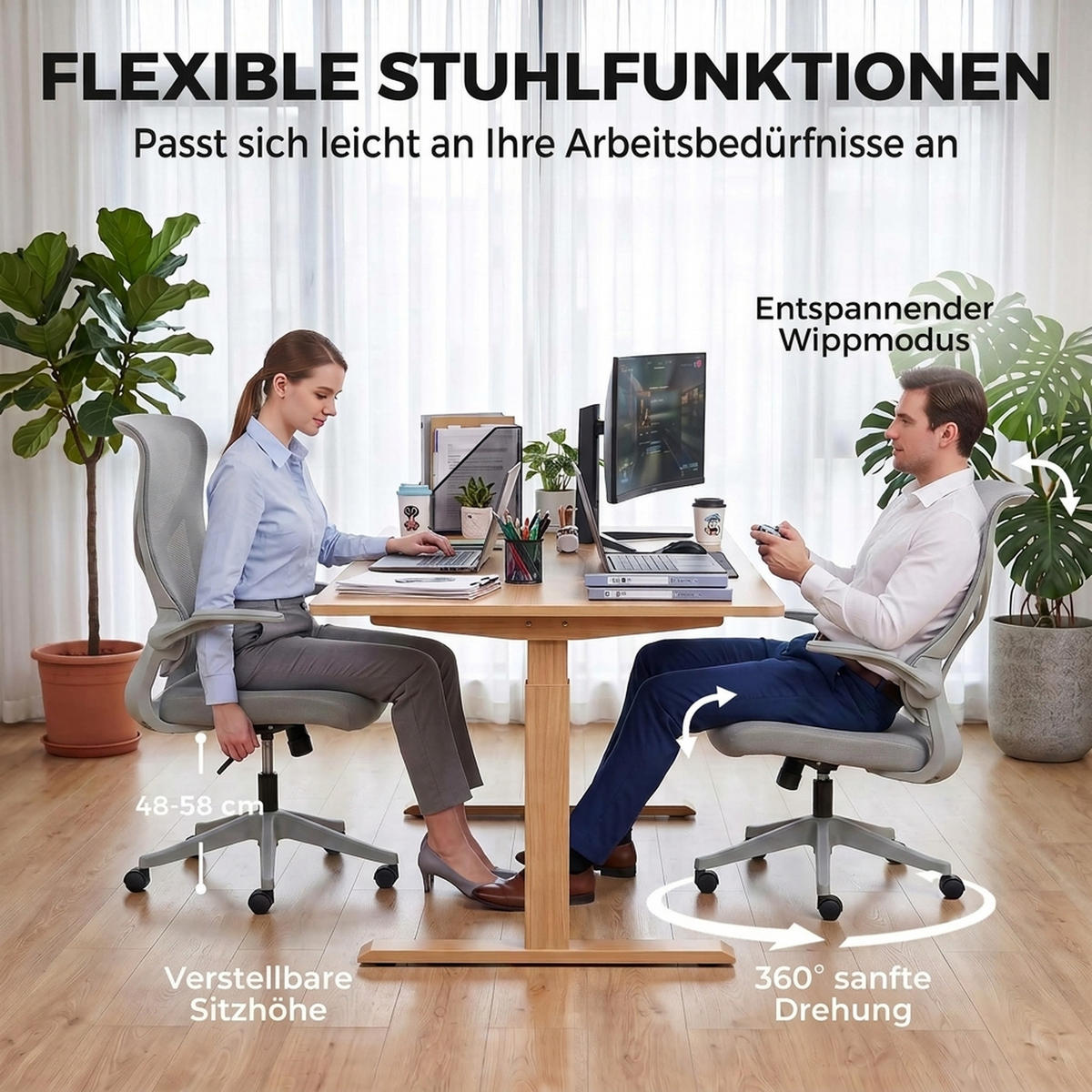 BÜROSTUHL Sperrholz Polypropylen Grau - Grau, Kunststoff/Textil (69.5/120/64cm) - HOMCOM
