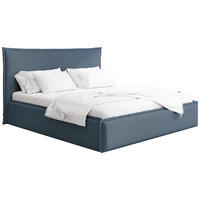 POLSTERBETT Pillow mit Bettkasten, Lattenrost & hohem Kopfteil in Dunkelblau Chenille 120x200 cm - Blau/Birkefarben, Holz/Kunststoff (120/200cm) - WFL GROUP