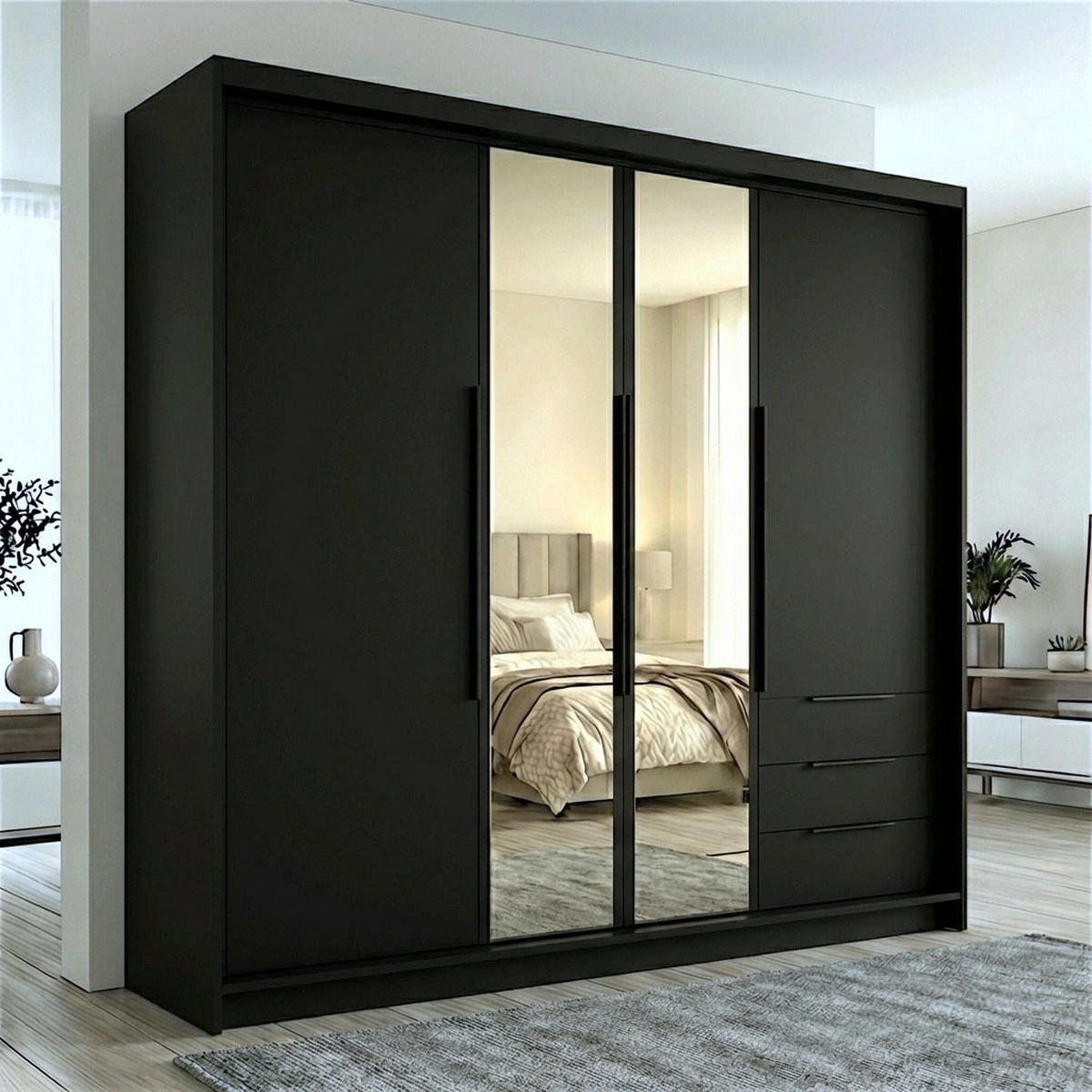 DREHTÜRENSCHRANK VIVO 200 cm Farbe: Schwarz | Schwarz | Schwarz - Schwarz, Holzwerkstoff/Metall (200/215/59.5cm) - A&J MöbelLand