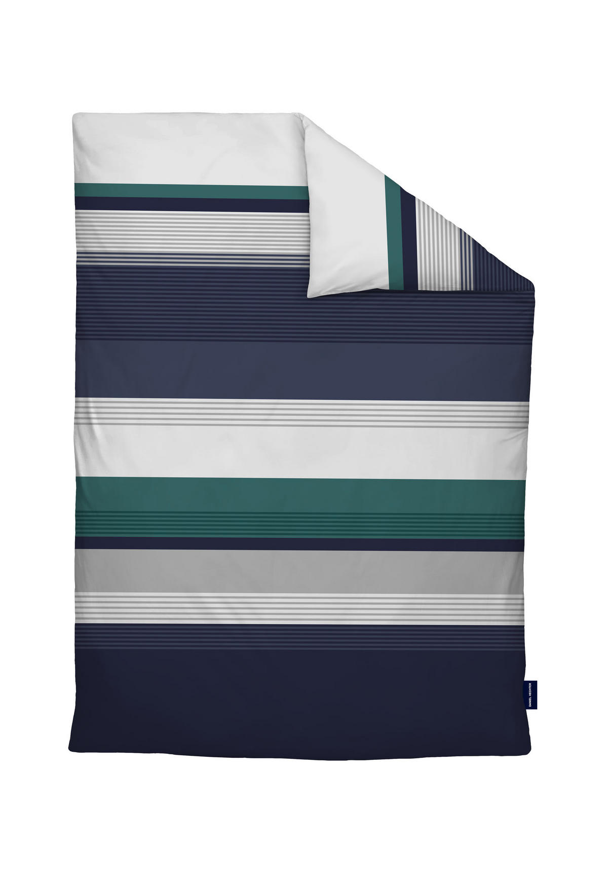 BETTWÄSCHE-GARNITUR Biber Querstreifen marine, 135x200 cm + 80x80 cm - Dunkelblau, Textil (135/200cm) - Daniel Hechter