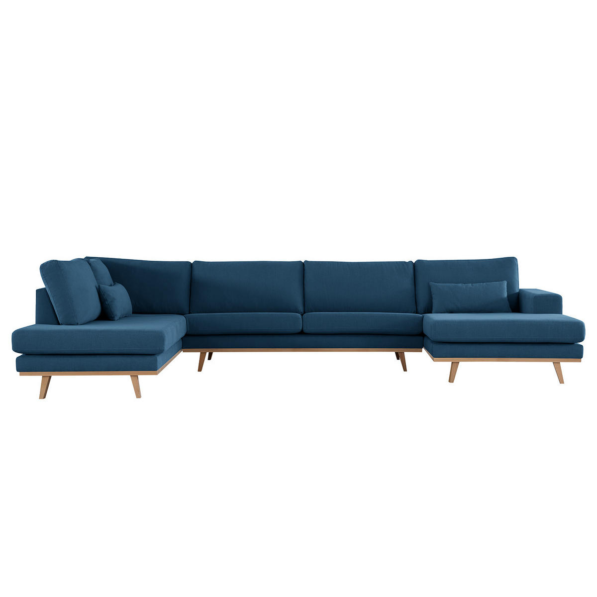 WOHNLANDSCHAFT mit Longchair - Blau/Buchefarben, Textil (371/81/219cm) - home24