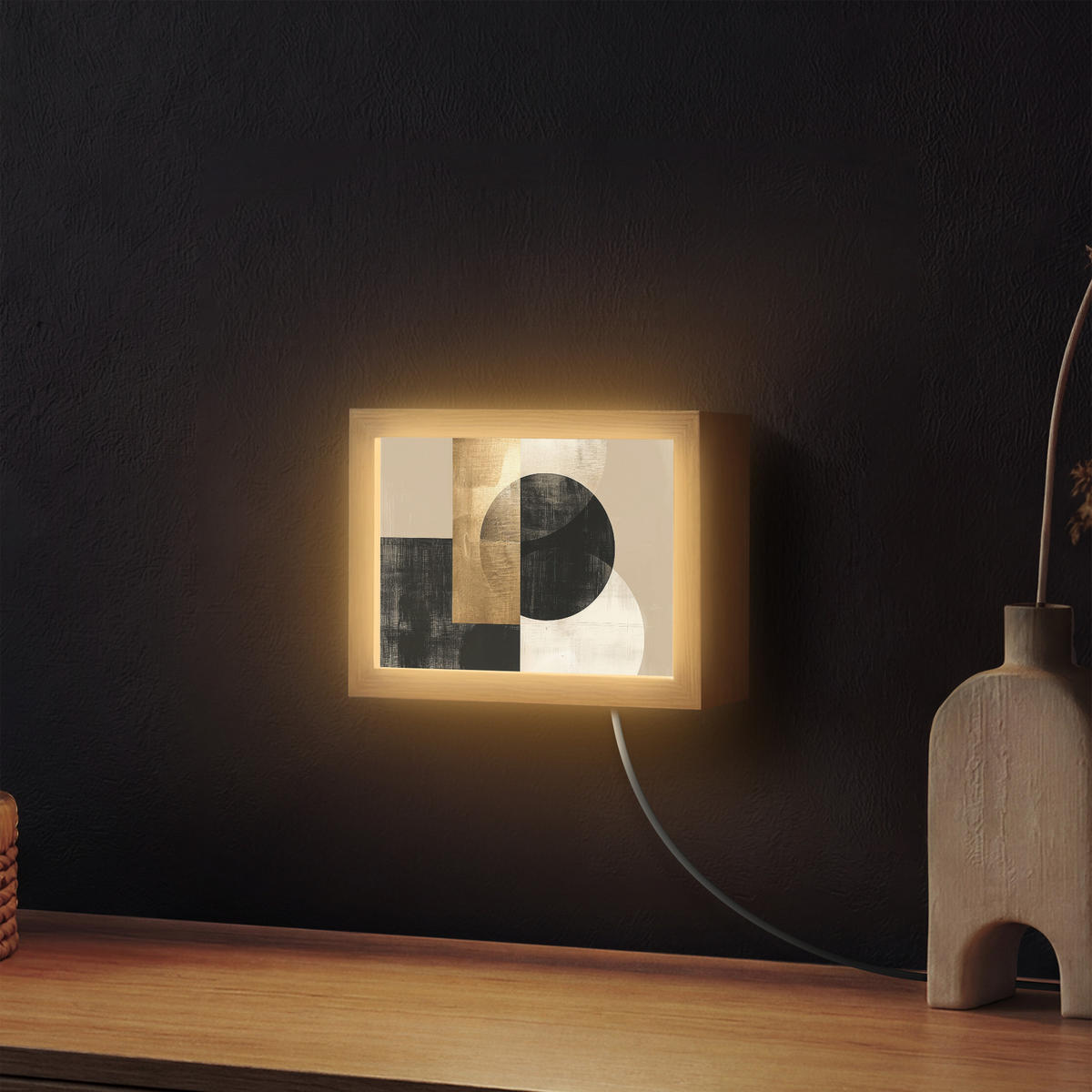 NÁSTĚNNÁ LAMPA Abstraktní - Moderní - Černá - Zlatá 20x15 cm - písková barva, kompozitní dřevo (20/15/8cm) - OnlyWow