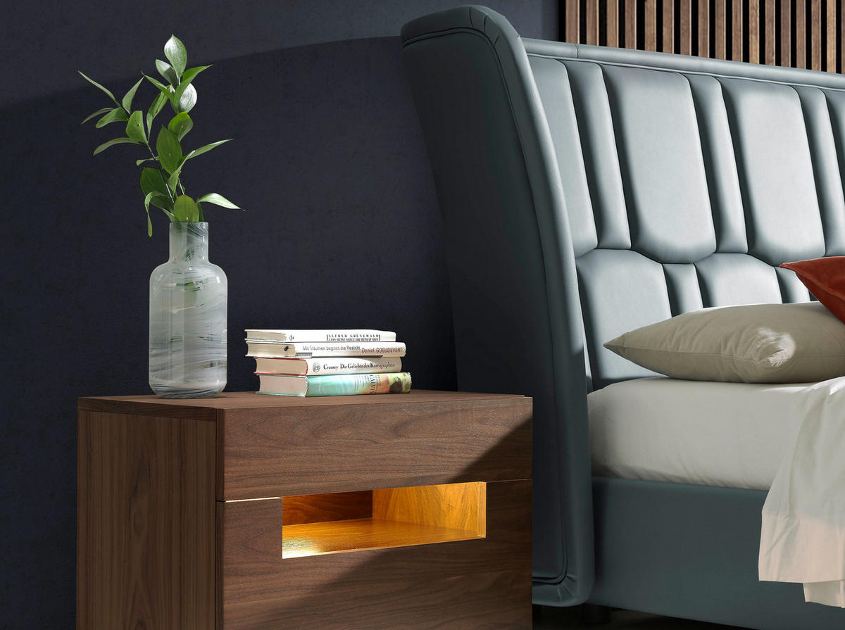 BETT Grau Stahl 227/235/107 cm - Edelstahlfarben/Grau, Leder (180/200cm) - ANGEL CERDA