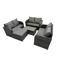 GARTENMÖBELGARNITUR mit KISSEN Polyrattan Dunkelgrau 7-Sitzer - Dunkelgrau/Grau, Glas/Kunststoff - Fimous