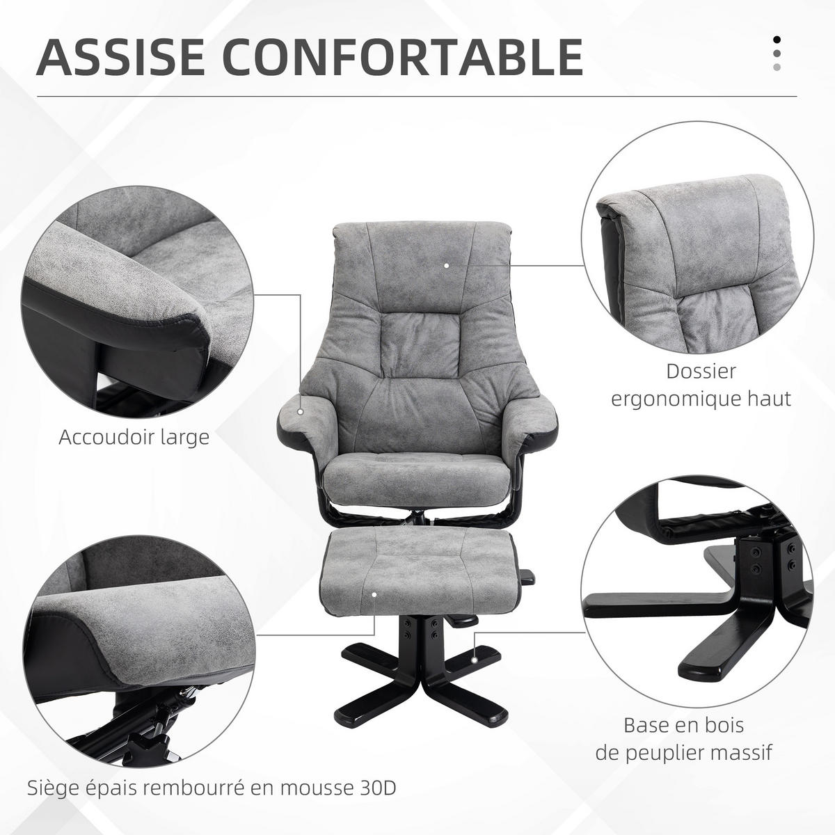 RELAXSESSEL DE-17368 135° neigbar, 360° drehbar mit Fußstütze Grau - Grau, Holz (82.5/109/78cm) - ComfortXL