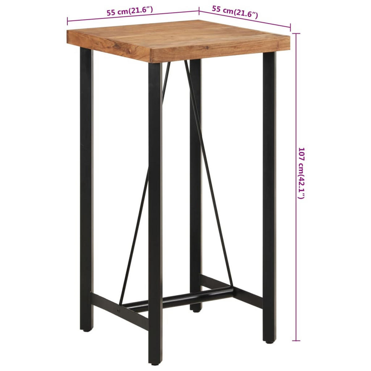 BARTISCH 55/55/107 Cm Massivholz Akazie Und Eisen - Braun, Holz (55/55/107cm) - vidaXL