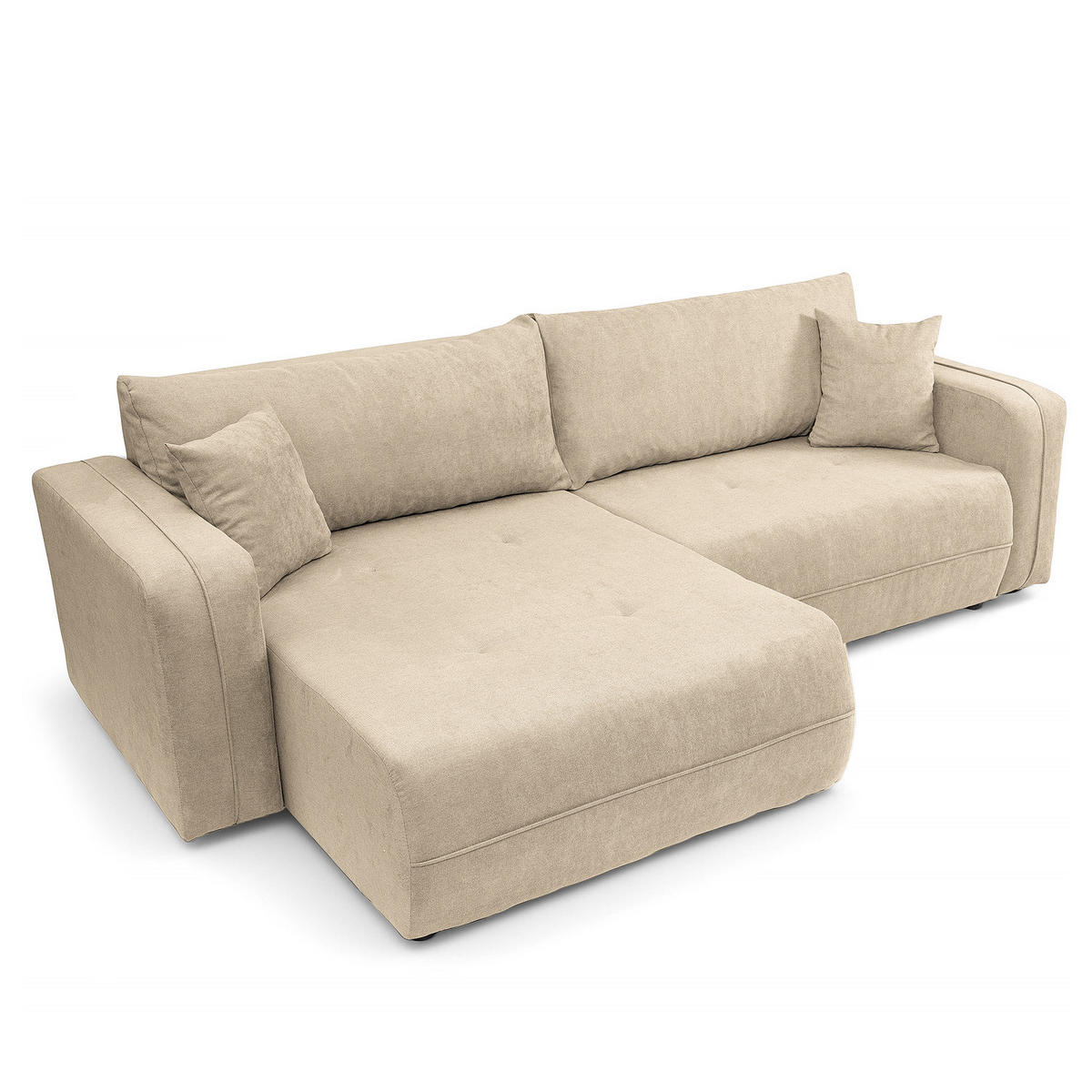 ECKSOFA mit Schlaffunktion - 244 cm - Creme/Schwarz, Kunststoff/Textil (244/145cm) - home24