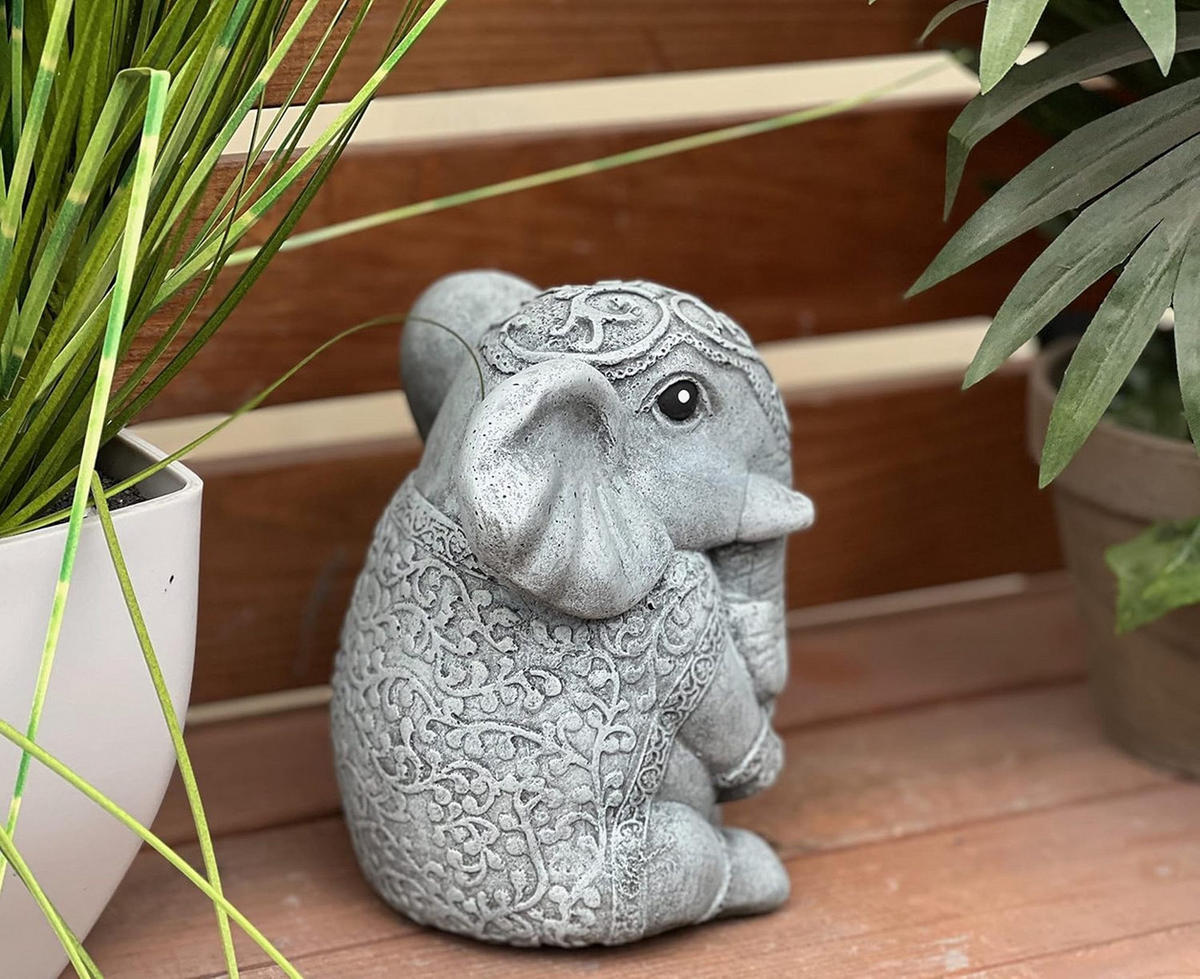 STEINFIGUR indischer Elefant frostfest Steinguss massiv - Grau, Stein (12/14/10cm) - stoneandstyle