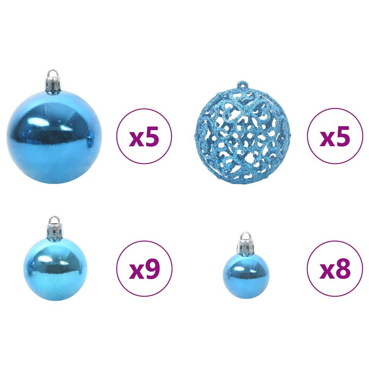 WEIHNACHTSKUGELSET 61 -teilig Blau Kunststoff - Blau, Kunststoff (6/27/6cm) - vidaXL