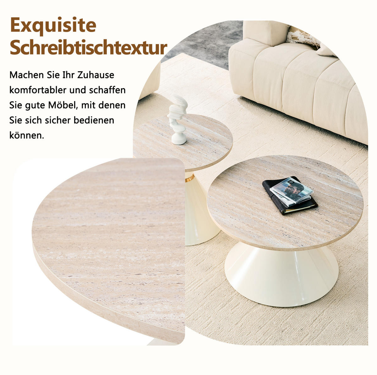 COUCHTISCH-SET aus Metall und Melamin 70x70x42 cm in Holzfarben und Creme, nestbar - Eichefarben, Metall (70/70/42.5cm) - IVMEU