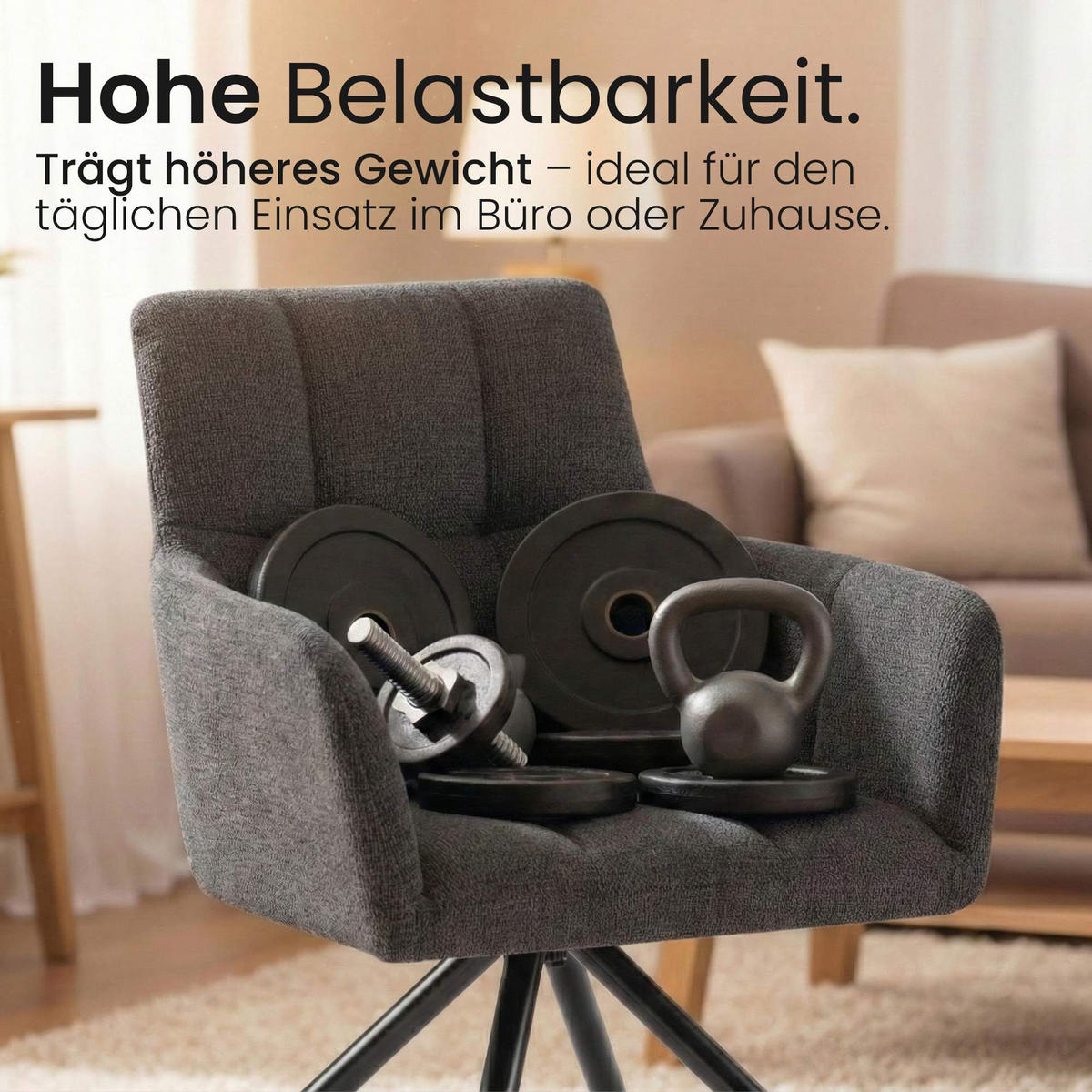 ARMLEHNENSTUHL Stoff Dunkelgrau - Dunkelgrau/Schwarz, Textil/Metall (59/87/59cm) - CLP