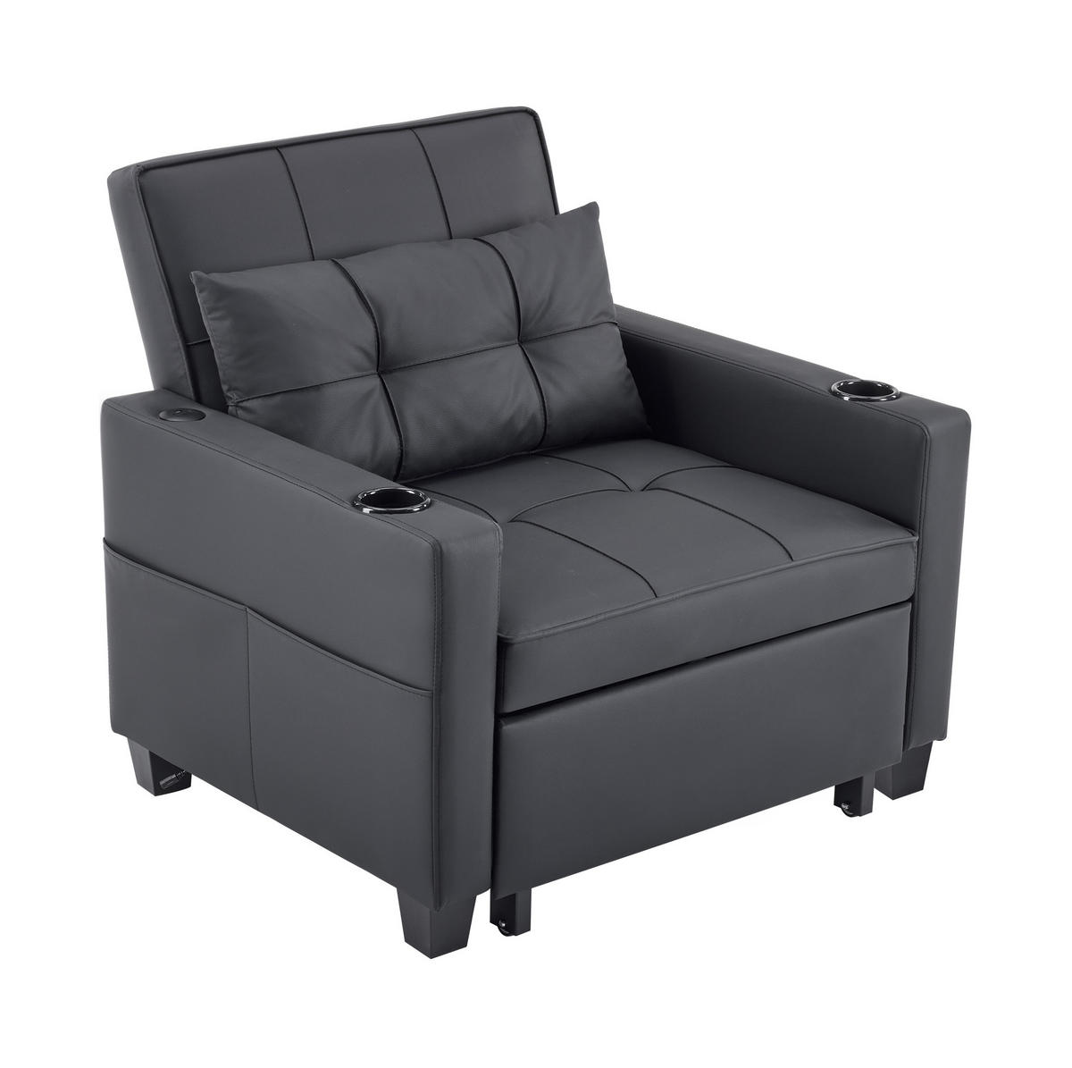 GÄSTESOFA 3-in-1 in Schwarz – ausziehbar, verstellbar und platzsparend - Schwarz, Holz (74/84/87cm) - BEAOK