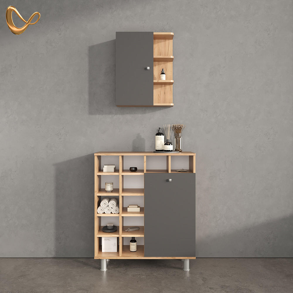 BADSCHRANK Fucino Anthrazit 47.2 x 59.2 cm - Anthrazit/Braun, Holzwerkstoff (47.2/59.2/20.8cm) - Livinity®
