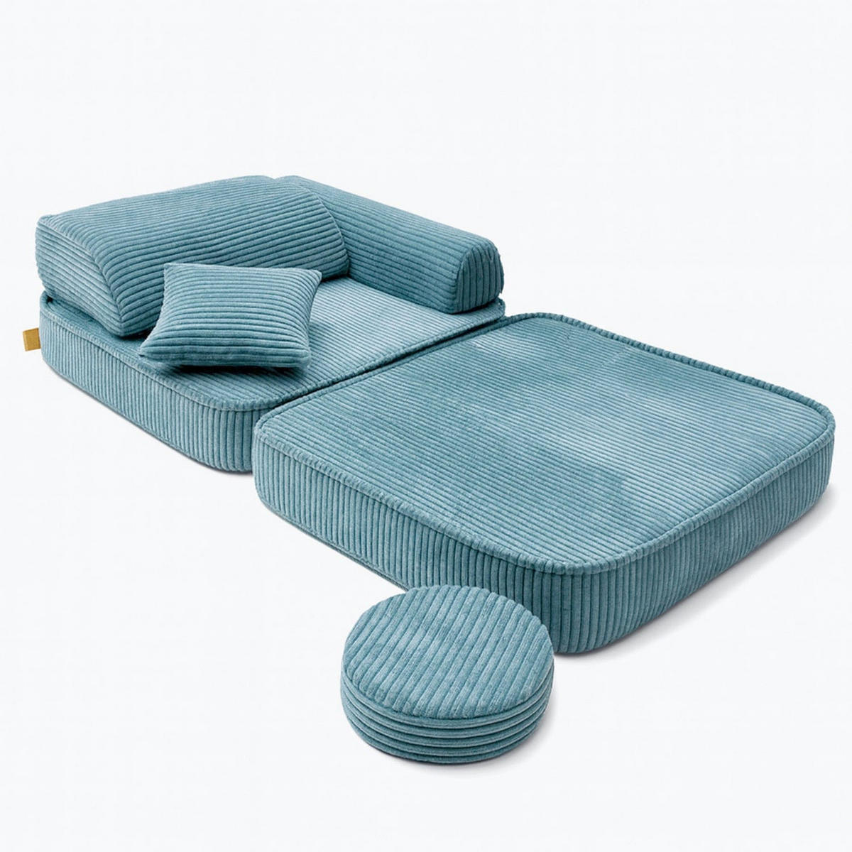 KINDERSESSEL modular 3-in-1 ausklappbar aus Cord in Türkis - Blau, Textil (60/50/50cm) - MeowBaby