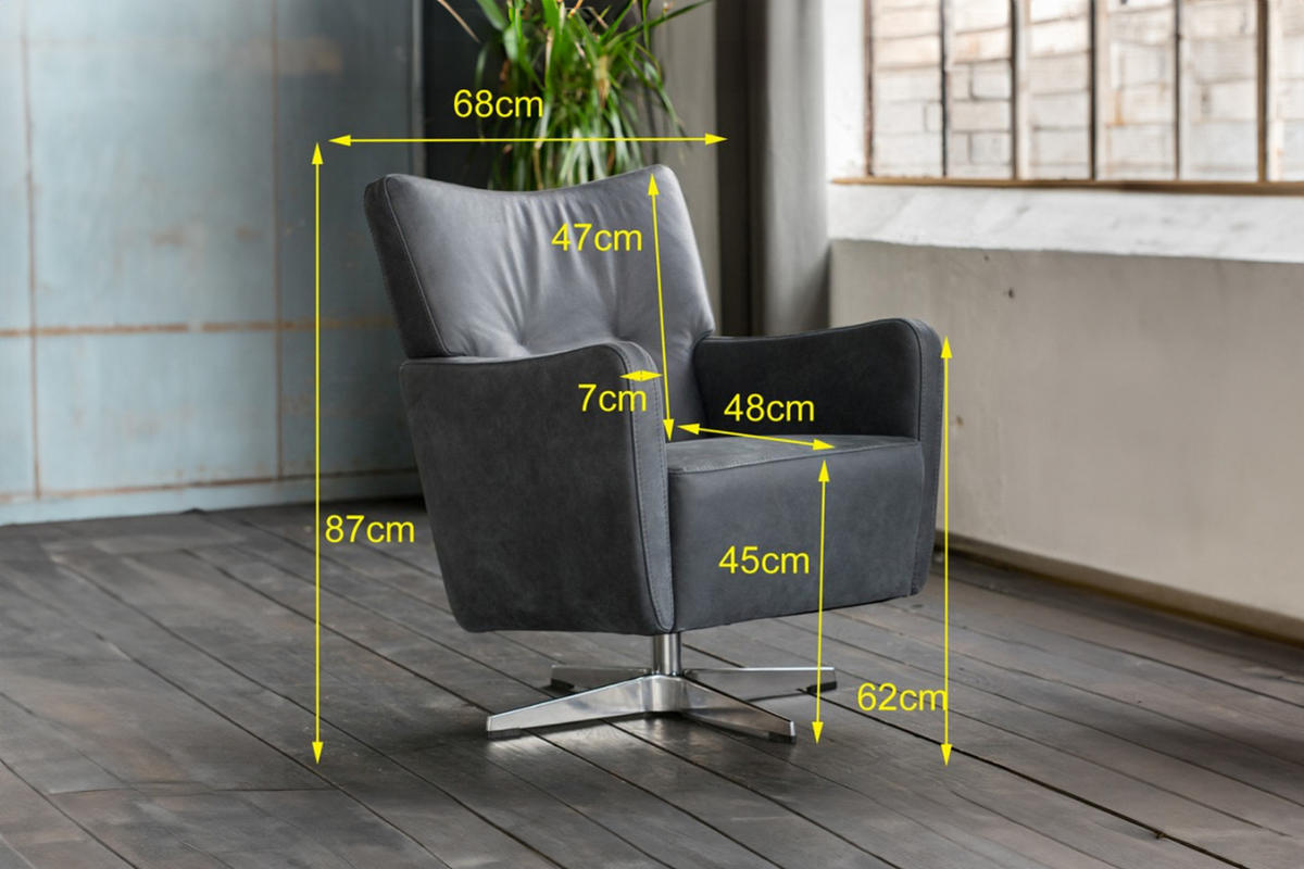 DREHSESSEL ALINE Schwarz Leder - Schwarz, Leder (68/87/72cm) - KAWOLA