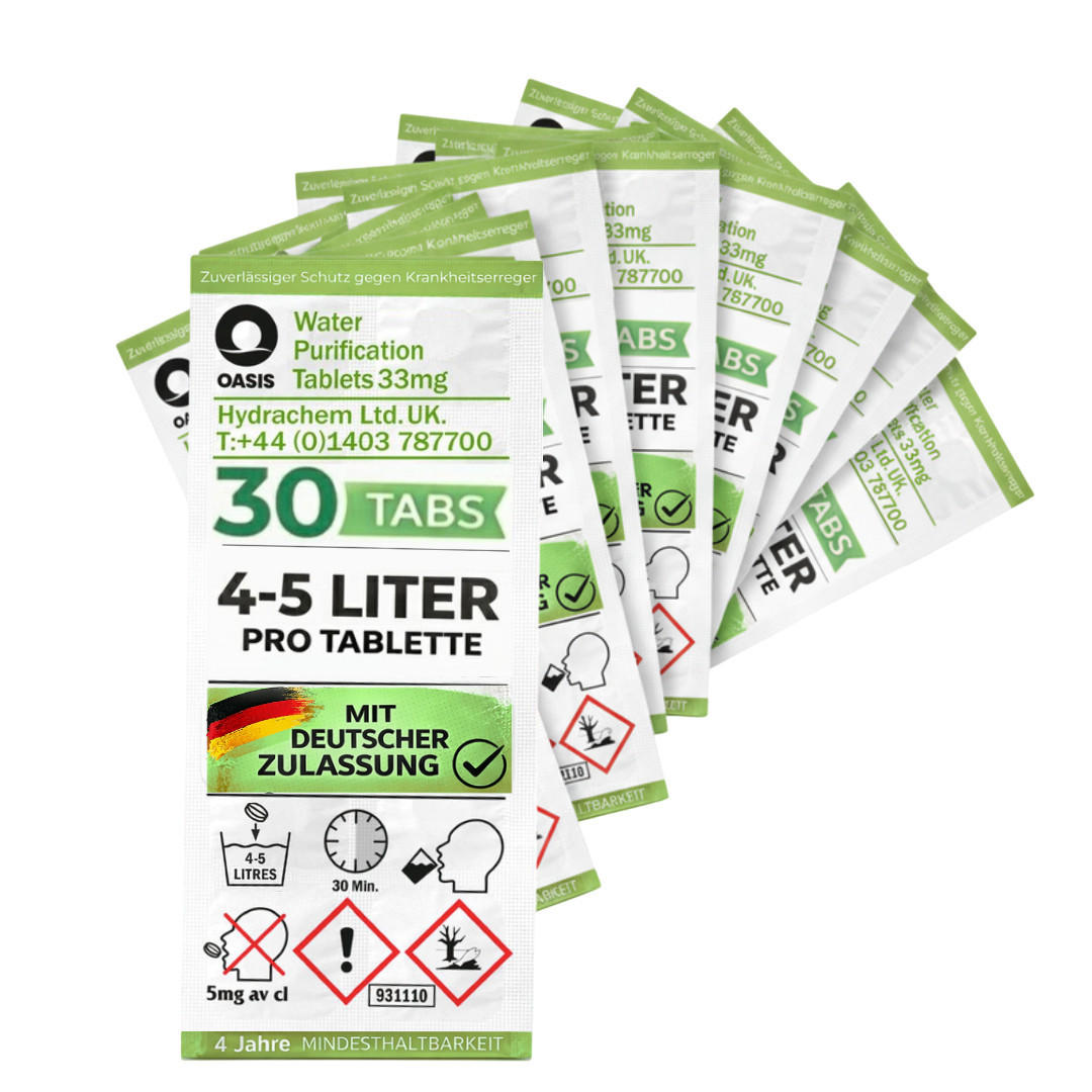 WASSERAUFBEREITUNGSTABLETTEN 30 Stk inkl. 10L Faltkanister Camping Outdoor Trinkwasser - Transparent/Weiß, Kunststoff (20/25/8cm) - JUNG