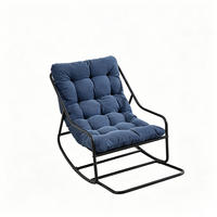RELAX Schaukelstuhl Blau mit Beinablage Dickem Kissen und Stabilem Stahlrahmen - Blau, Metall (75/82/116cm) - PARAFTA HOME