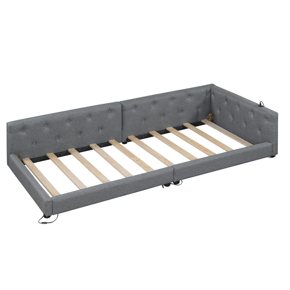 TAGESBETT 90/200 cm mit Lattenrost und USB-Anschlüssen Grau Leinen - Grau, Textil (90/200cm) - OKWISH