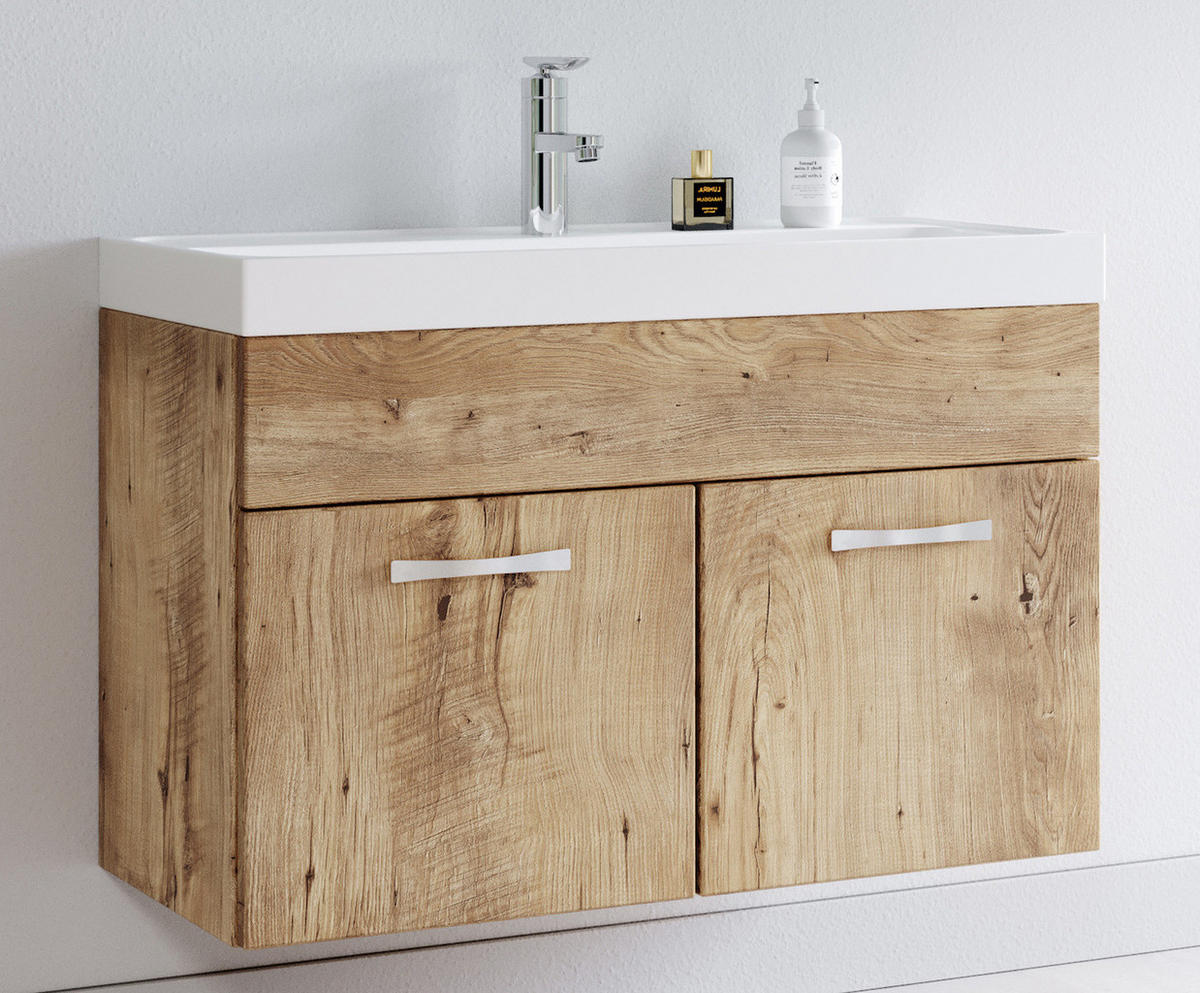 BADMÖBEL-SET Paso 2 Teile Kastanien Eiche - 80 x 35 x 55 cm - Kastanienfarben/Eichefarben, Holz (80/55/40cm) - Badplaats