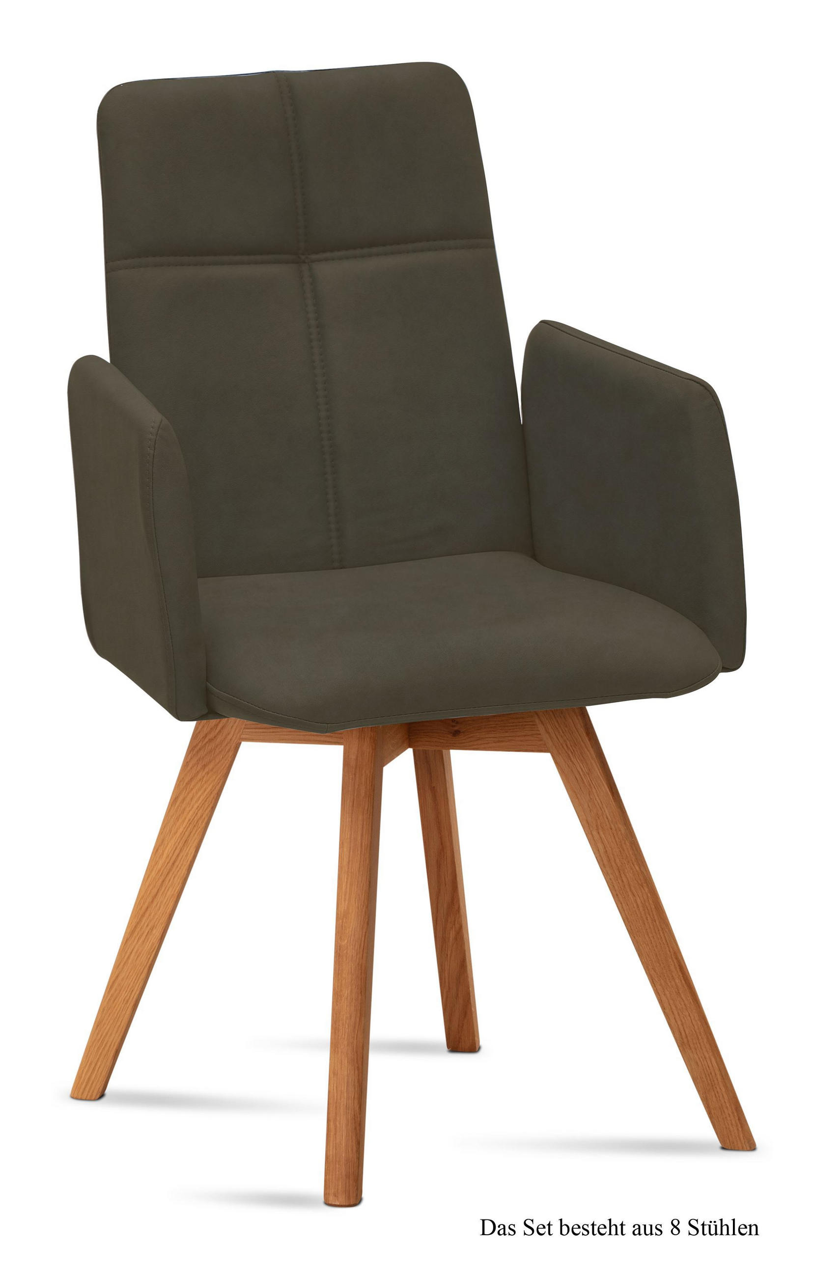 ARMLEHNSTUHL (8er-Set) Dinah 52x92x60 Eiche geölt/Khaki - Dunkelgrün/Eichefarben, Kunststoff (60/92/52cm) - 58aufmkessel
