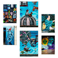 POSTER Set Mit 6 Türkisfarbenes Graffiti, Blau, Straßenkunst A3 & A4 Rahmenlos - Klar, Papier (29/3cm) - Nacnic