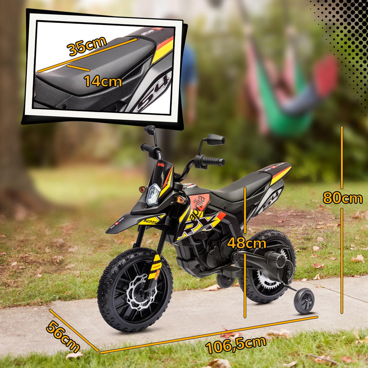 KINDER ELEKTRO-MOTORRAD, Kunststoff, Metall, 106,5L x 56B x 80H cm - Gelb, Metall (106.5/56/80cm) - AIYAPLAY