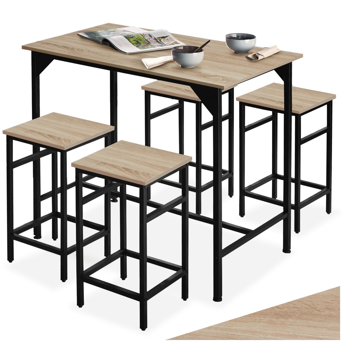 BARTISCH-SET Edinburgh,mit höhenverstellbaren Kunststofffüßen,Industrial Holz hell, Eiche Sonoma - Naturfarben, Holz (124/88.5/100cm) - tectake