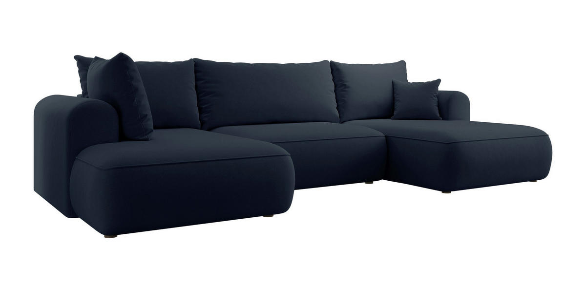 WOHNLANDSCHAFT Ovo Dunkelblau Velours - Schwarz/Dunkelblau, Textil (375/95/185cm) - Selsey
