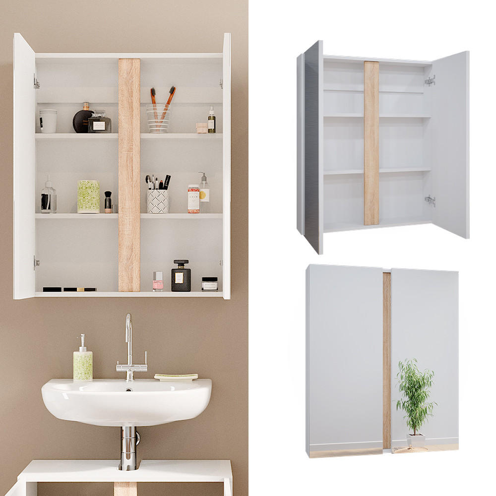 BADSPIEGELSCHRANK Gloria Weiß 70.4 x 84 cm mit 2 Türen - Weiß/Sonoma Eiche, Holzwerkstoff (70.4/84/15.9cm) - Vicco