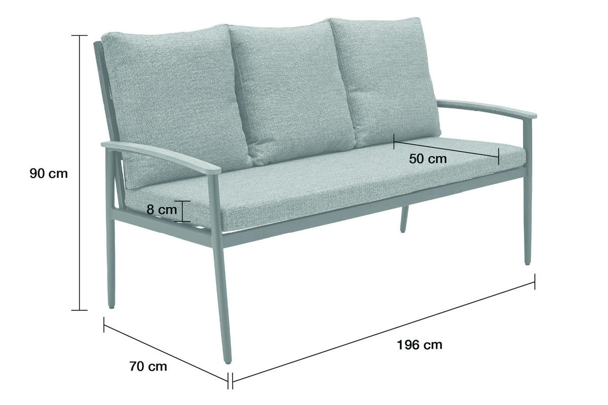 LOUNGESOFA Phoenix 196x70x90 cm, Metall, Anthrazit - Anthrazit/Grau, Metall (196/90/70cm) - dasmöbelwerk