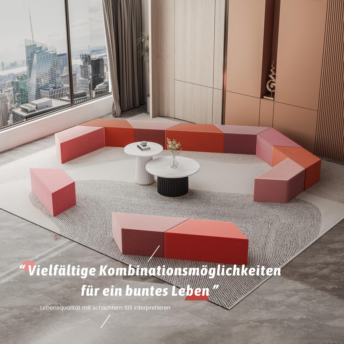 HOCKER Cord Trapez Rotbraun 3er-set - Rotbraun, Textil (45/40/90cm) - Vercart