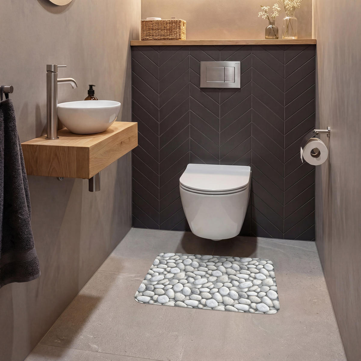 WC PŘEDLOŽKA Kameny - šedé - oválné 60x40 cm - světle šedá, textil/plast (60/1cm) - OnlyWow