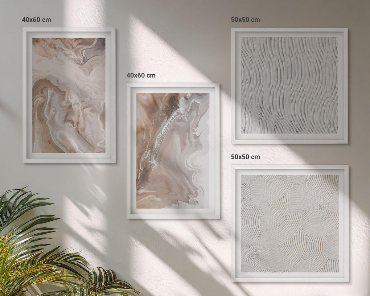 BILDER SET 4er Set - 50x50 cm & 40x60 cm Weißer Rahmen - Abstrakte Marmormuster aus Stein - Weiß, Kunststoff (50/50cm) - TULUP