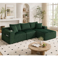 ECKSOFA 257/90-160/62 cm smaragdgrün aus Cord mit Cupholdern - Smaragdgrün, Textil (160/257cm) - OKWISH